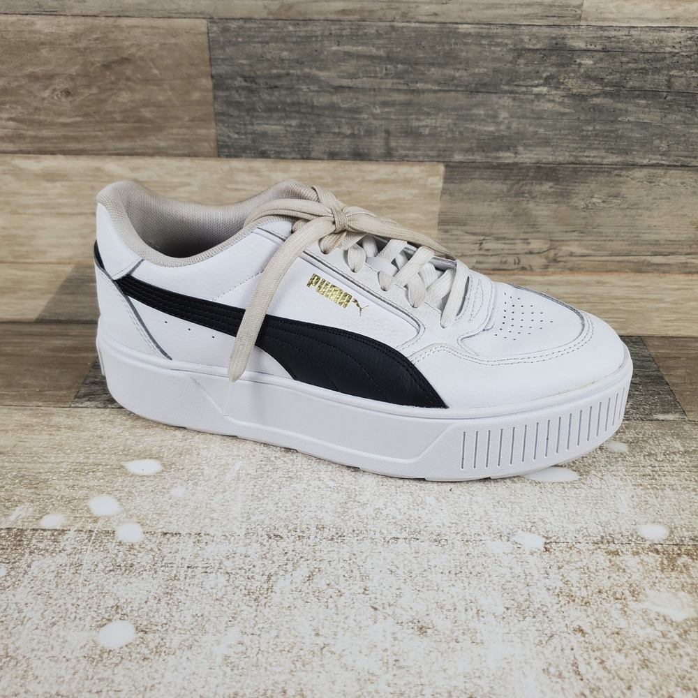 Puma Karmen Rebelle Womens Shoes Sz 8.5 White Black Leather Platform Sneakers